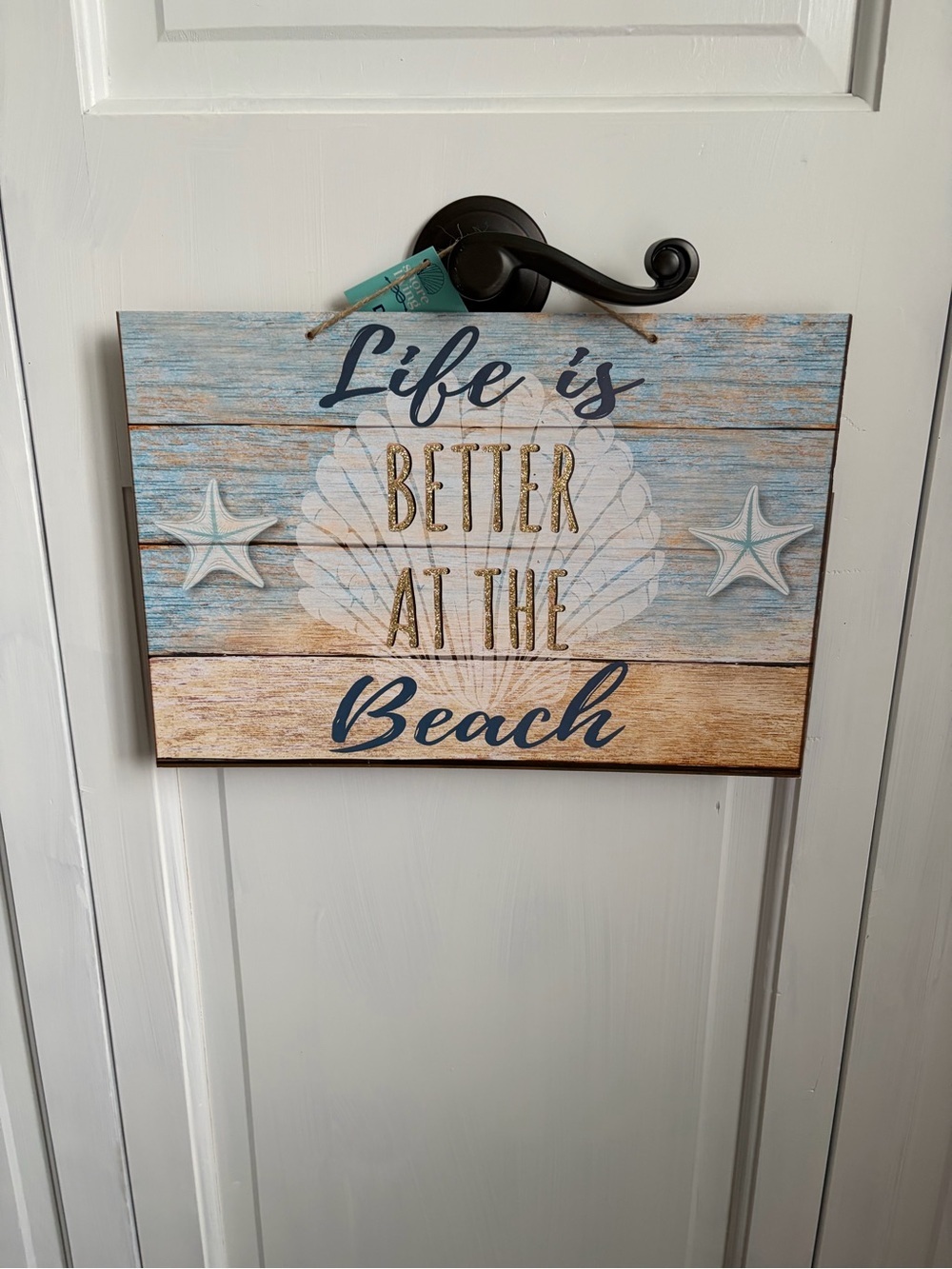 NWT Life is Better at the Beach Coastal Wall Sign 13.25x9 inches Blue White Gold